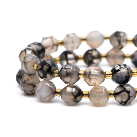 6/8mm Natural Gray Fire Agate Beads, Faceted Energy Prism Cut Gemstone Beads, Full 14.5 inch strands (TR-029)