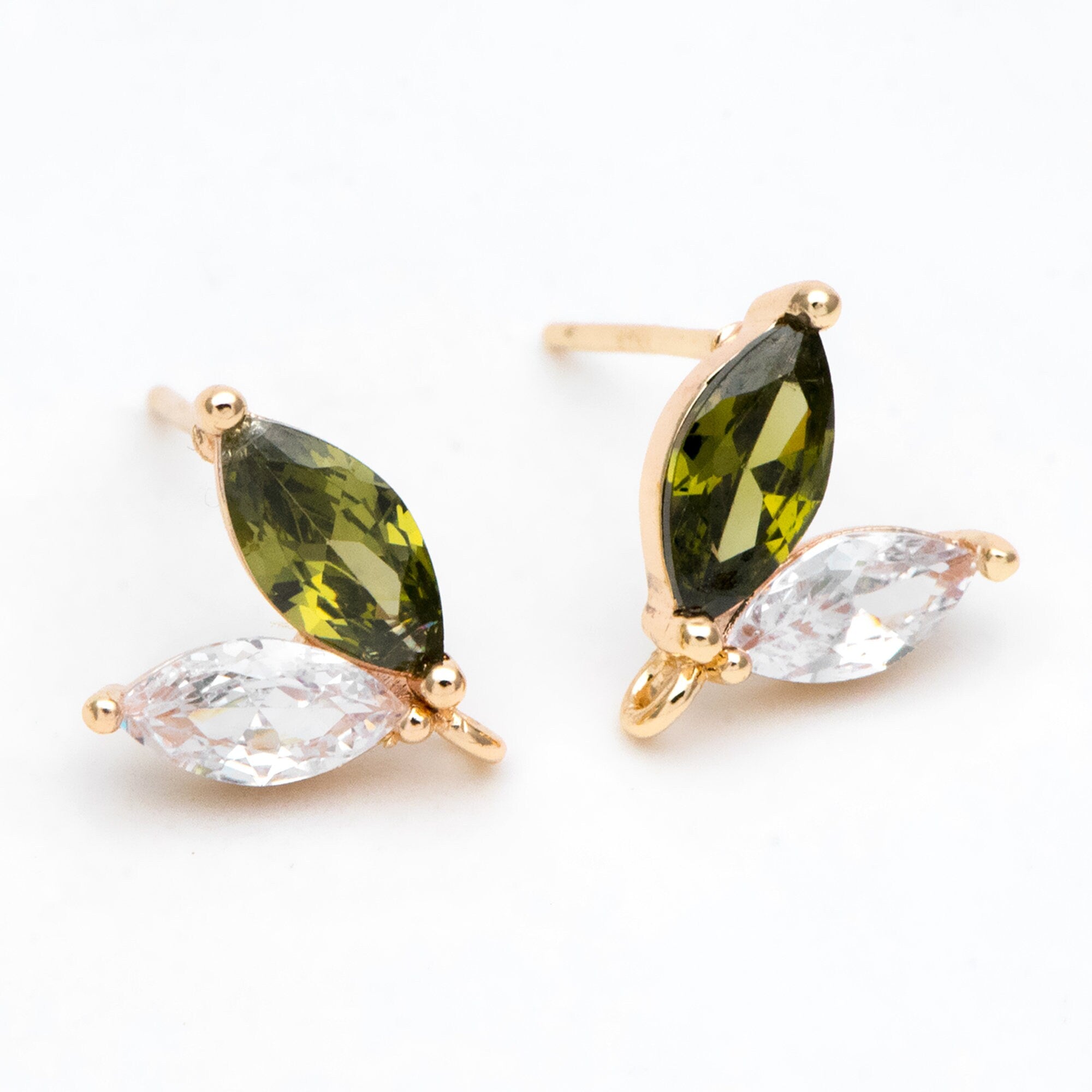 4pcs CZ Pave Gold Leaf Earring with Loop, Gold Plated Brass, Jewelry Making, Diy Material, Jewelry Supplies (GB-314-A)