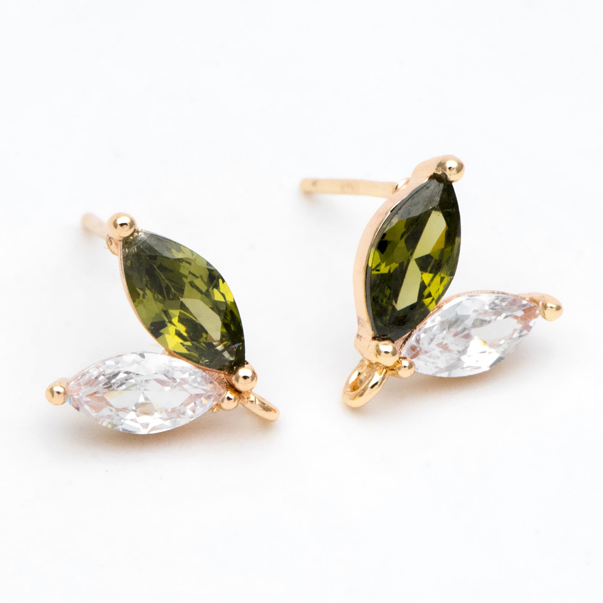 4pcs CZ Pave Gold Leaf Earring with Loop, Gold Plated Brass, Jewelry Making, Diy Material, Jewelry Supplies (GB-3068)