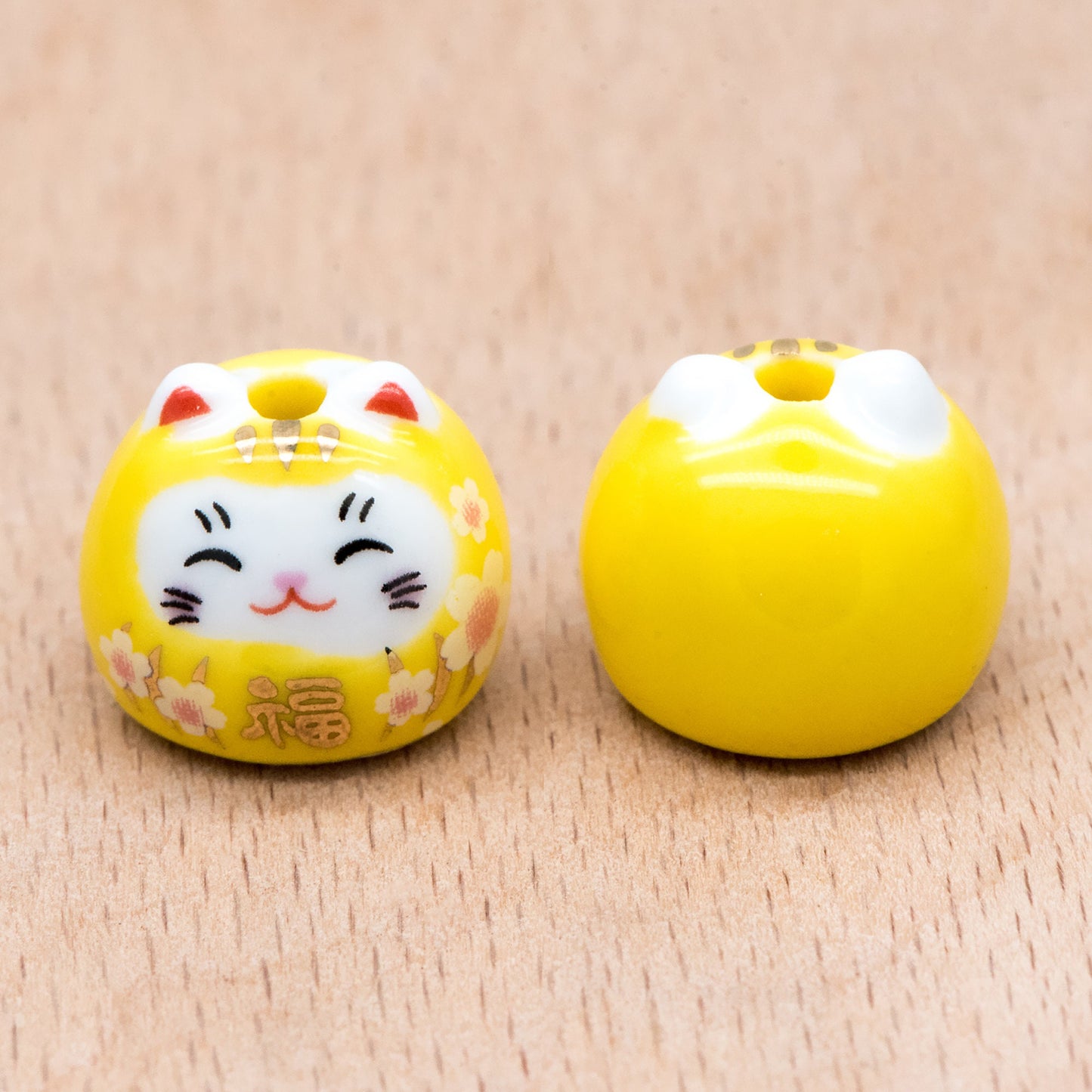 10 beads- Porcelain Lucky Cat beads 14mm, Handmade Ceramic Maneki Neko, Kawaii Animal Beads (TC-159)