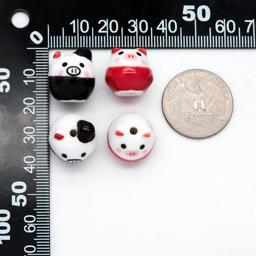 10pcs Ceramic Pig beads, Kawaii Porcelain Piggie, Animal Beads for Bracelets, Drilled Through Large Hole -(TC-162)