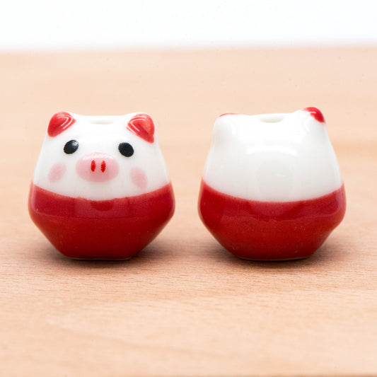 10pcs Ceramic Pig beads, Kawaii Porcelain Piggie, Animal Beads for Bracelets, Drilled Through Large Hole -(TC-162)