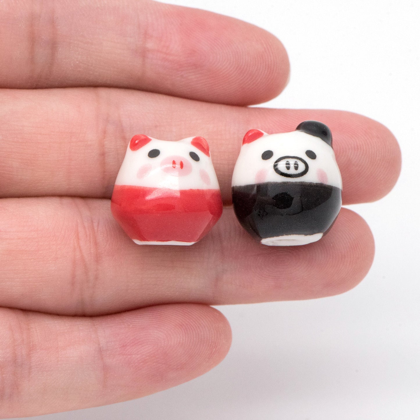 10pcs Ceramic Pig beads, Kawaii Porcelain Piggie, Animal Beads for Bracelets, Drilled Through Large Hole -(TC-162)