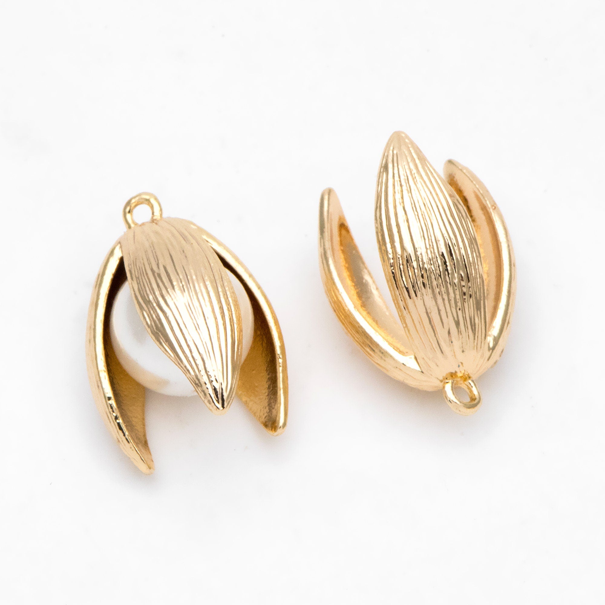 10pcs Gold Flower Bead Caps, Real Gold plated Brass, Peg For Half Drilled Pearl Mounts, Peg Pearl Findings (GB-3104)