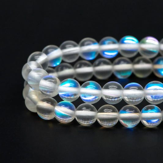 Clear Mystic Mermaid Glass Smooth Round Beads 6mm, 14.5" Strand (TR-013)
