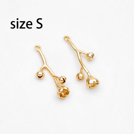 10pcs Gold Flower Branch Charms, Brass Filigree Branche Pendant, Blossom Charm for Jewelry Making (GB-1208)