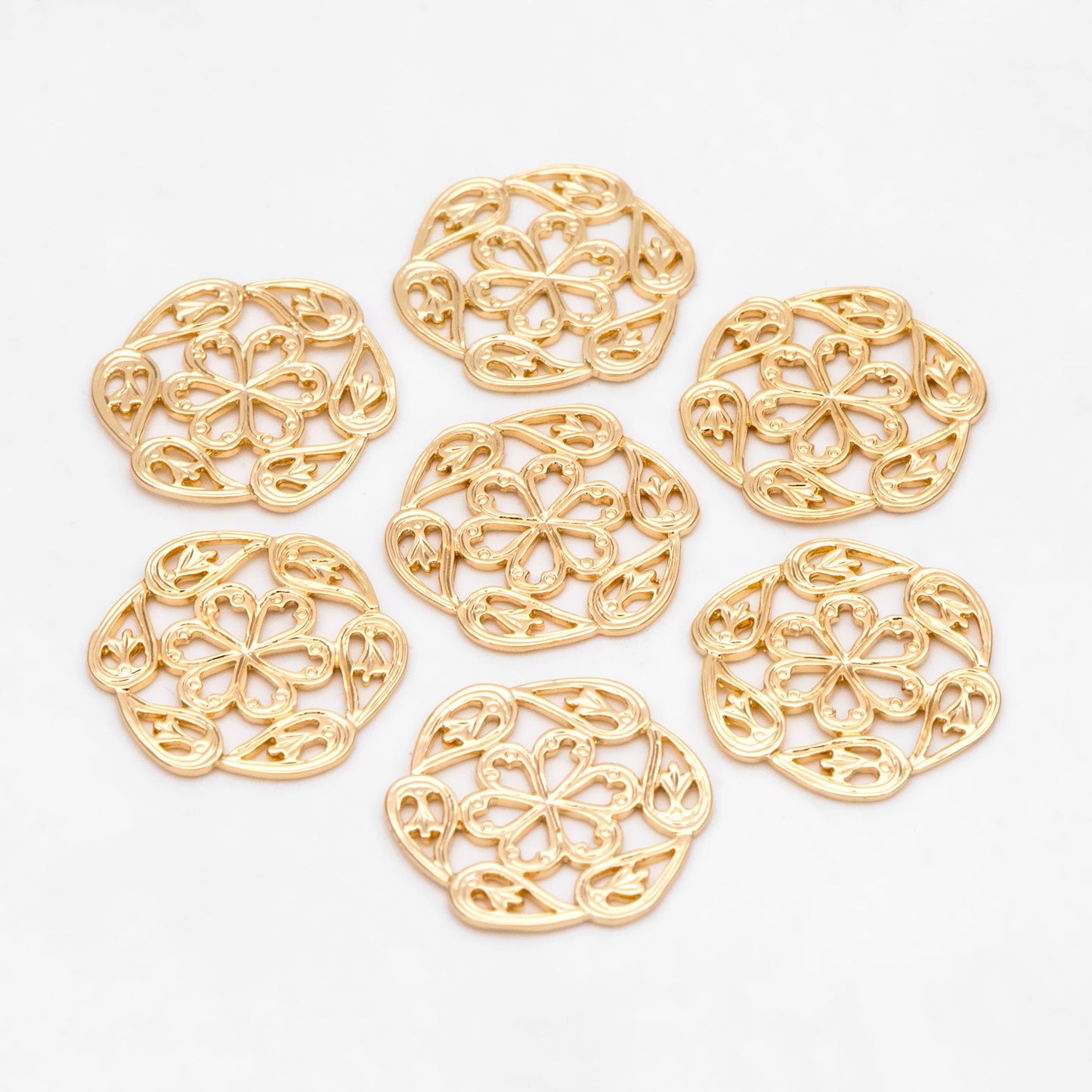 10pcs Gold plated Brass Filigree Flower Charm Pendants 19mm, Jewelry Making, Diy Material, Jewelry Supplies (GB-3096)