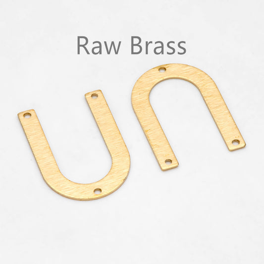 10pcs Raw Brass Brushed U Shaped Connectors With 3 Holes, Brass Findings Wholesale (RB-308)