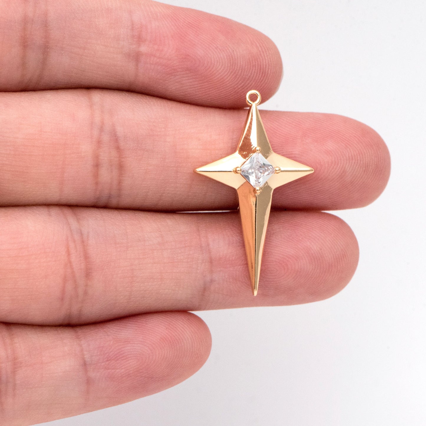 4pcs CZ Pave Gold Cross Star Charm Pendant 30x18mm, Jewelry Making, Diy Material, Jewelry Supplies (GB-1048-G)