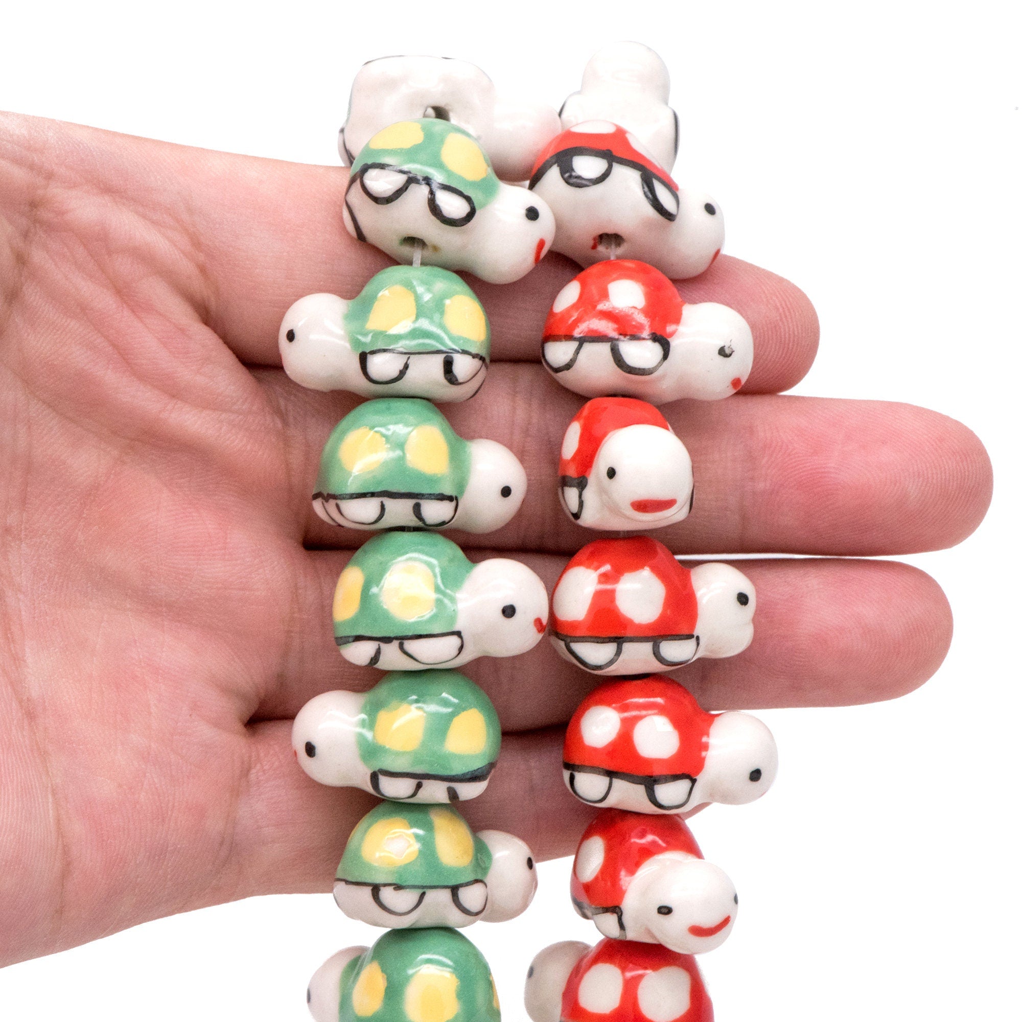 10pcs Ceramic Turtle Beads, Kawaii Porcelain Tortoise, Animal Beads for Bracelets, Drilled Through Large Hole -(TC-170)