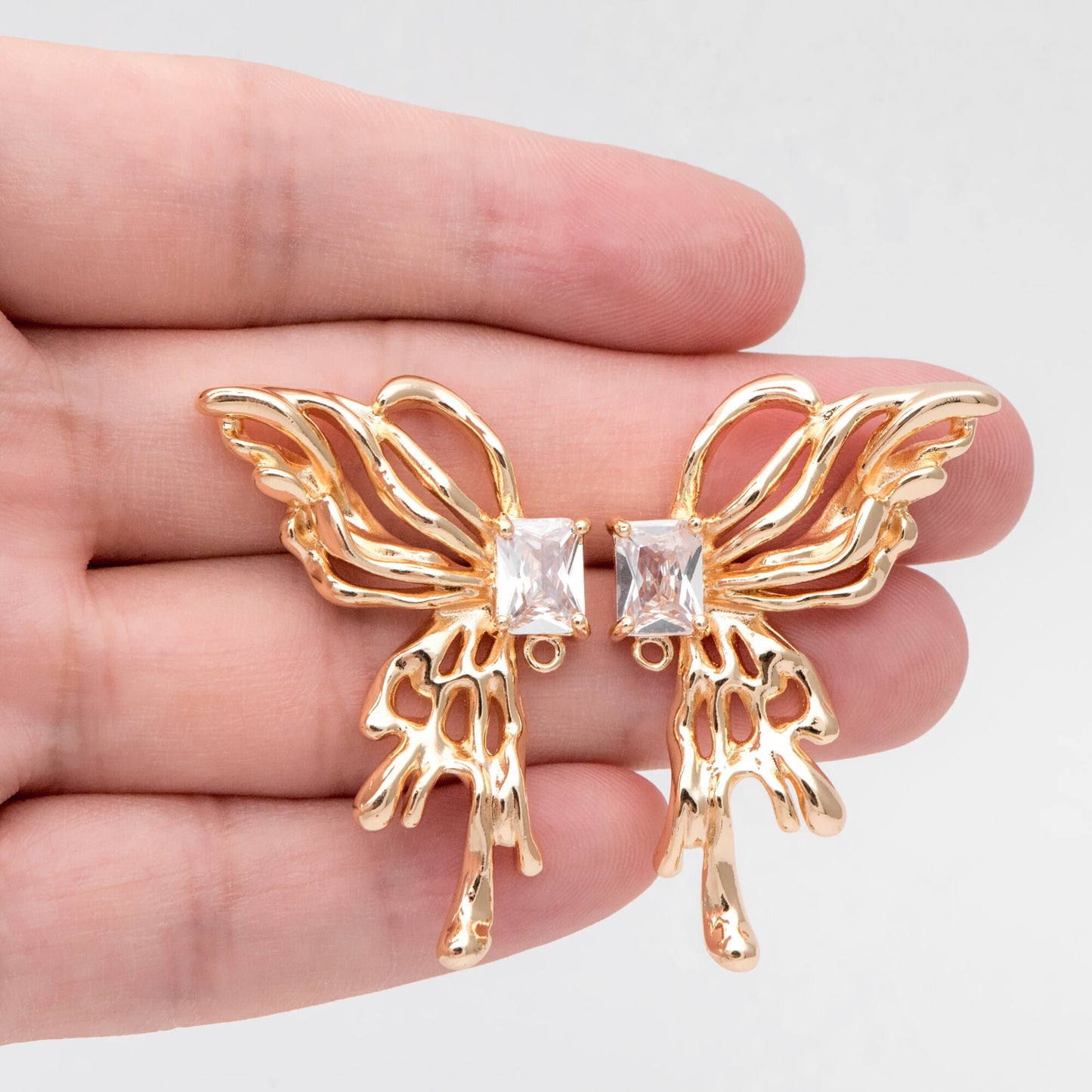 4pcs Gold Filigree Wing Earring with Loop, Dianty Butterfly Earring Studs, CZ Pave Jewelry Supplies (GB-3131)