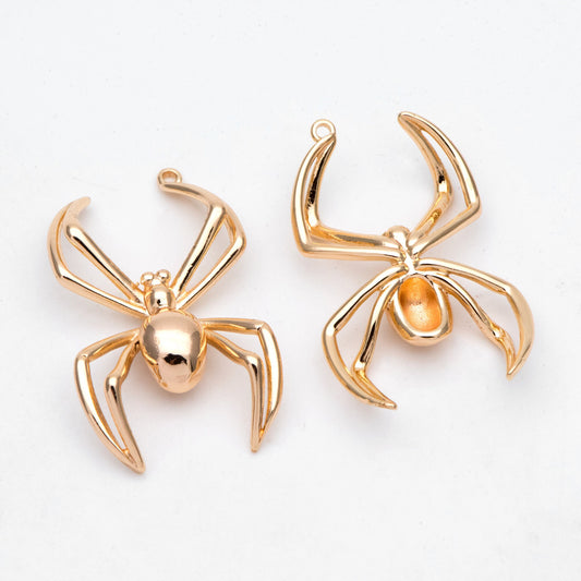 4pcs Gold/ Silver Spider Charms, Real Gold/ Rhodium plated Brass, Araneid Pendants (GB-672-D)