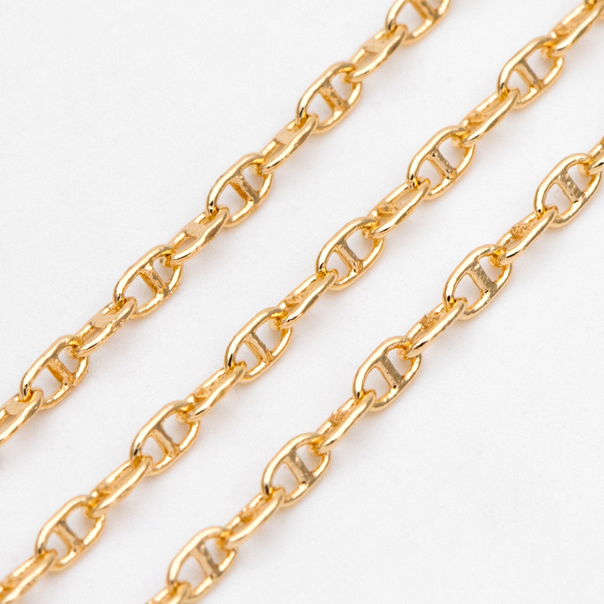 Dainty Mariner Anchor Chain 2mm, Oval Link Chain, 18K Gold plated Brass Chain, Necklace Findings Wholesale (#LK-583)/ 1 Meter=3.3 ft