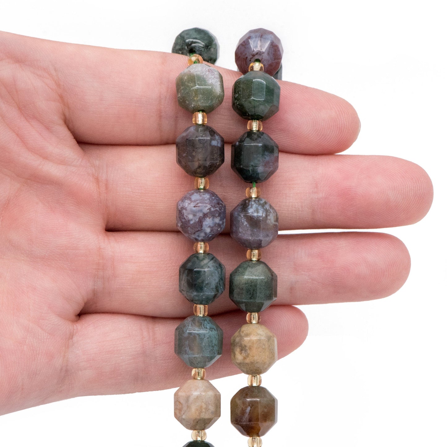 9.5x10mm Natural Indian Agate Stone Faceted Beads, Faceted Energy Prism Cut Gemstone Beads, Full 14.5 inch strands (TR-038)