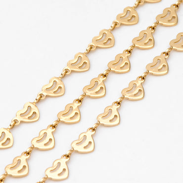 18K Gold plated Brass Heart Chain 5mm (#LK-566)/ 1 Meter=3.3 ft
