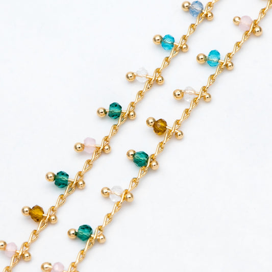 Gold Beaded Chain, Curb Chain with 2mm Round Beads, DIY Necklace Bracelet Chain Supplies (#LK-574)/ 1 Meter=3.3ft