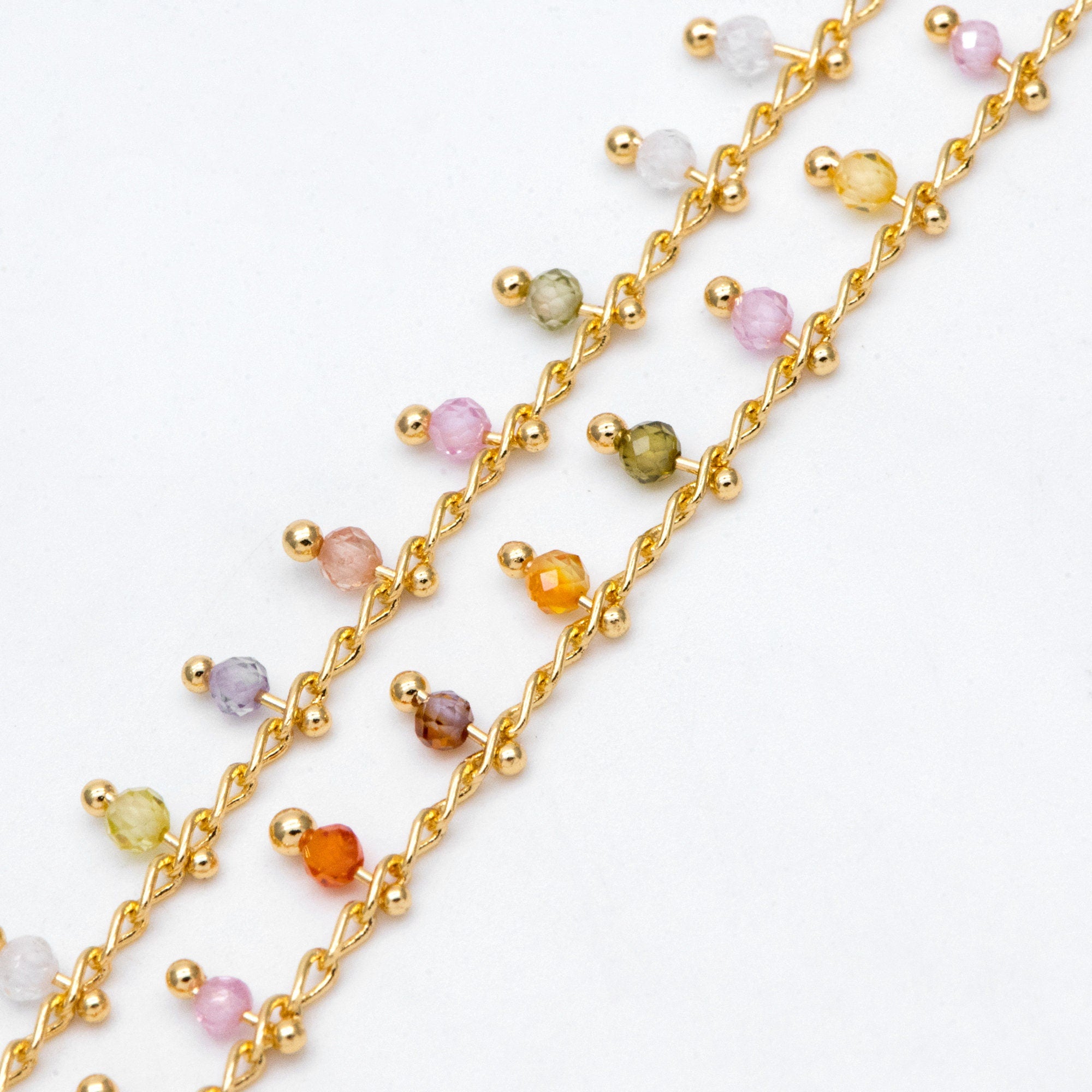 Gold Beaded Chain, Curb Chain with 2mm Round Beads, DIY Necklace Bracelet Chain Supplies (#LK-574)/ 1 Meter=3.3ft