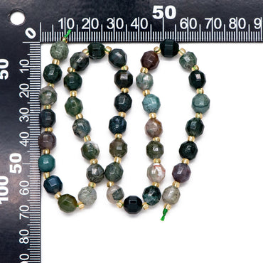 7.5x8mm Natural Indian Agate Stone Faceted Beads, Faceted Energy Prism Cut Gemstone Beads, Full 14.5 inch strands (TR-031)