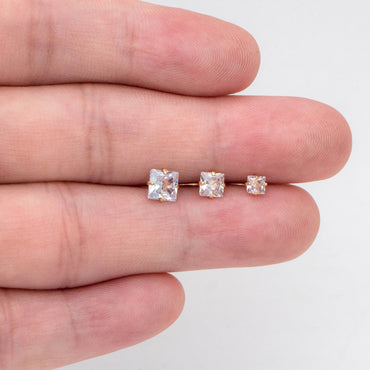 10pcs Micro Pave CZ Square Ear Posts, Real Gold Plated Brass Geometric Earring Studs (GB-3014)