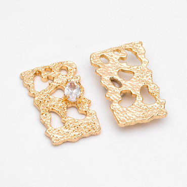 4pcs CZ pave Gold Irregular Rectangle Charms 24x14mm, 18K Gold plated Brass Pendant (GB-3159)