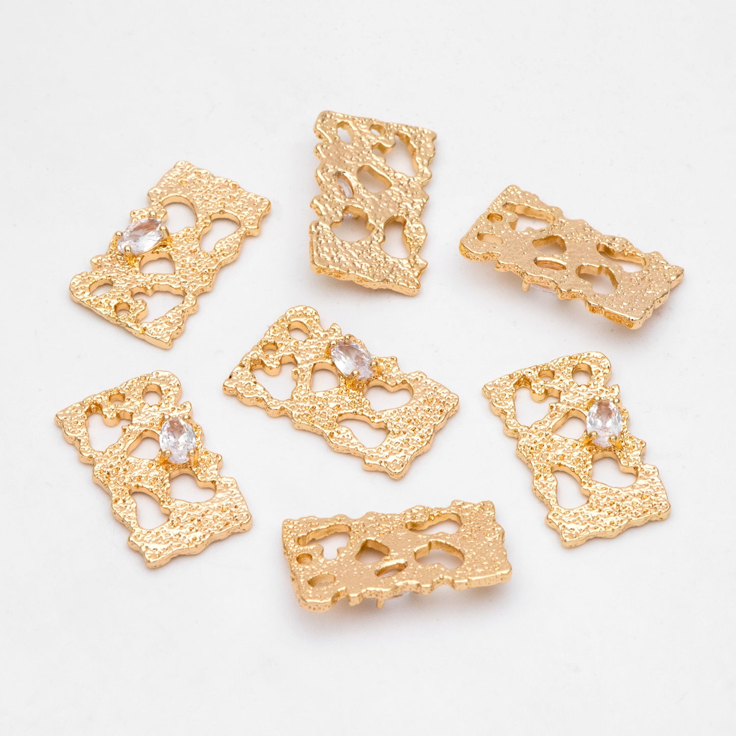 4pcs CZ pave Gold Irregular Rectangle Charms 24x14mm, 18K Gold plated Brass Pendant (GB-3159)