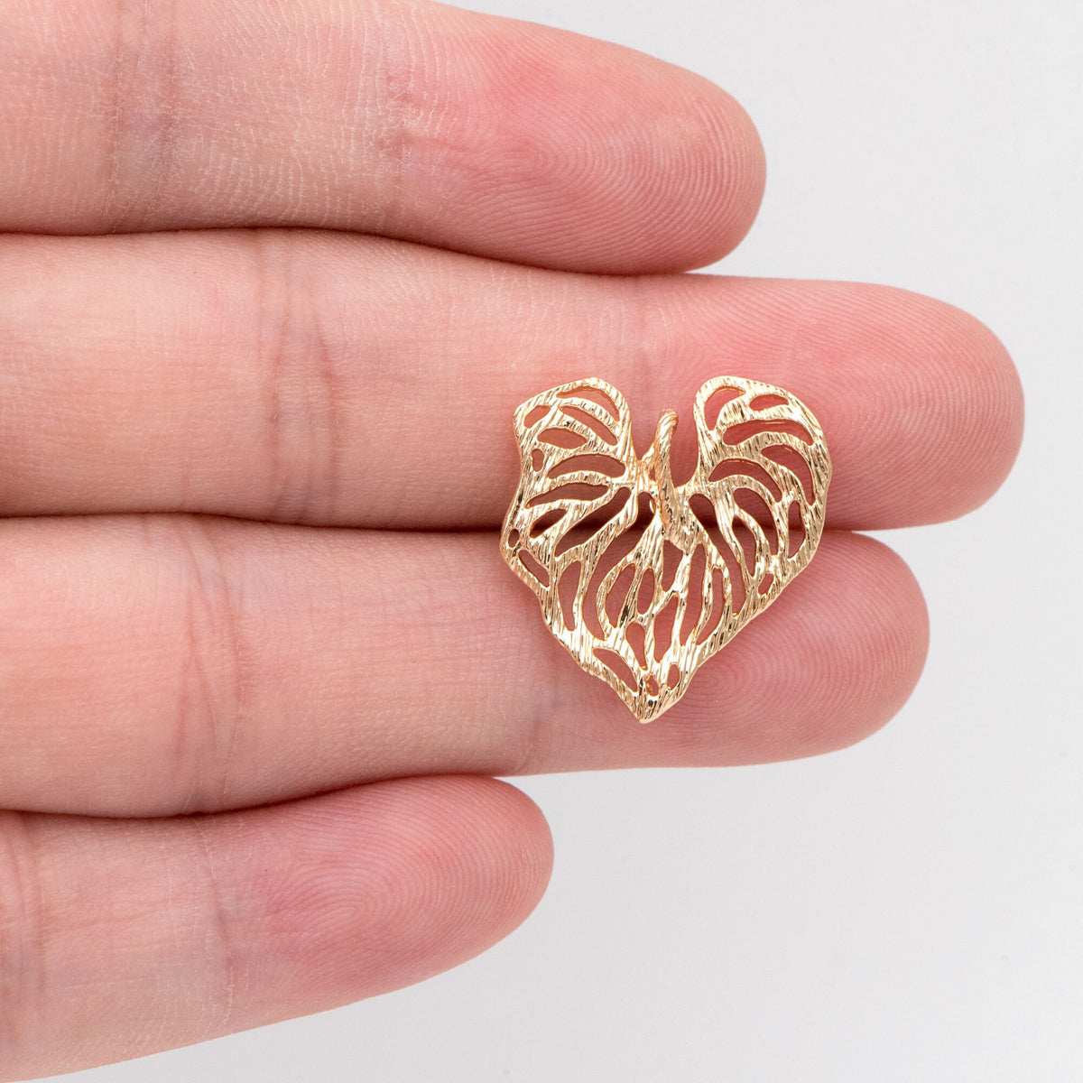 10pcs Gold Heart Leaf Earring With Loop, Filigree Earring, Earring Supplies (GB-3174)