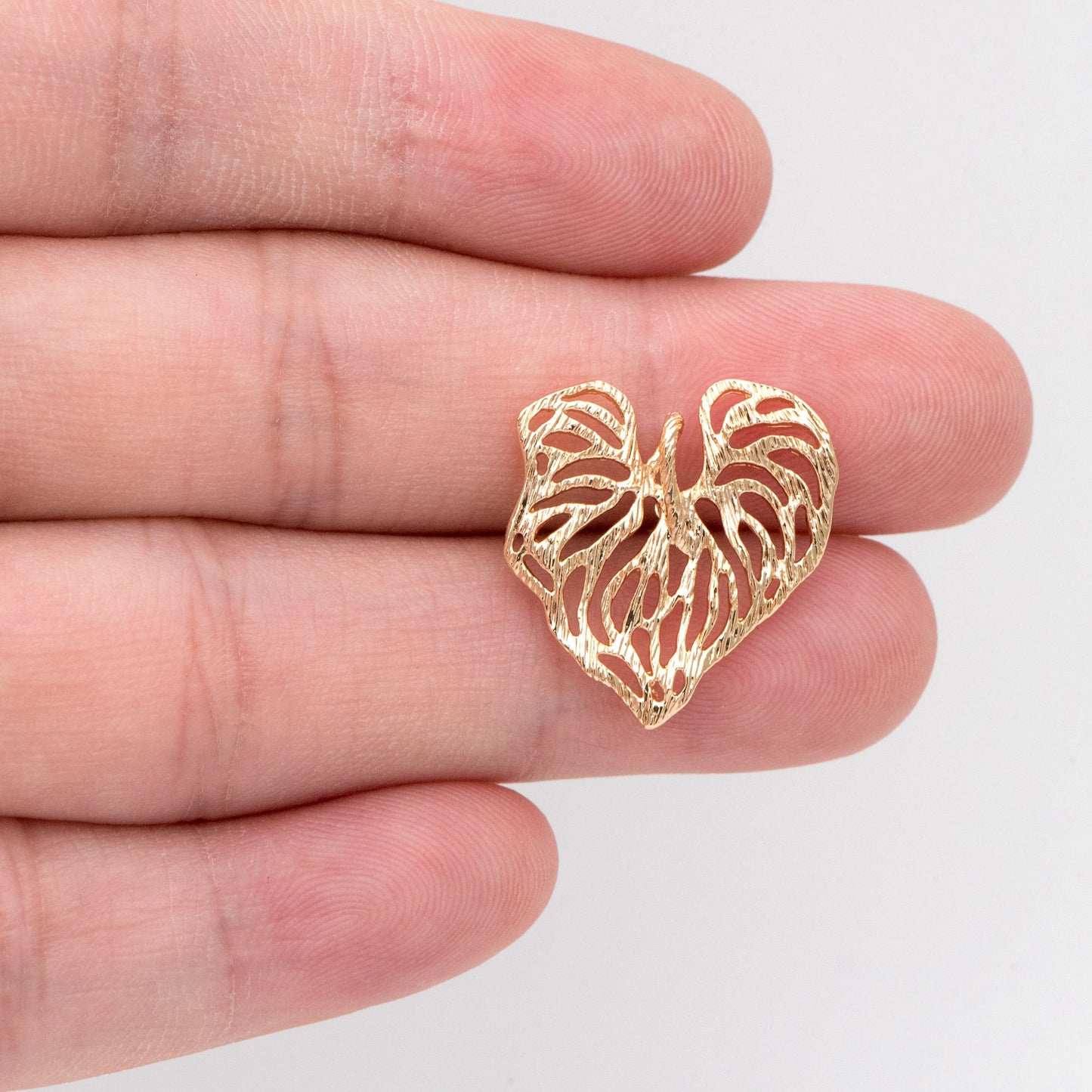 10pcs Gold Heart Leaf Earring With Loop, Filigree Earring, Earring Supplies (GB-3174)