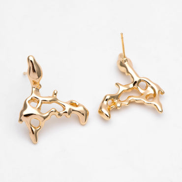 10pcs Gold Melting Irregular Ear Posts, 18K Gold plated Brass, Melting Earrings (GB-3150)