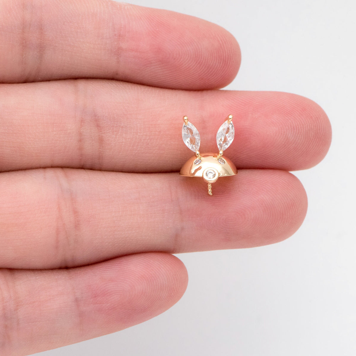 10pcs CZ Pave Gold Rabbit Bead Caps, Real Gold plated Brass, Peg For Half Drilled Pearl Mounts, Peg Pearl Findings (GB-4773-H)