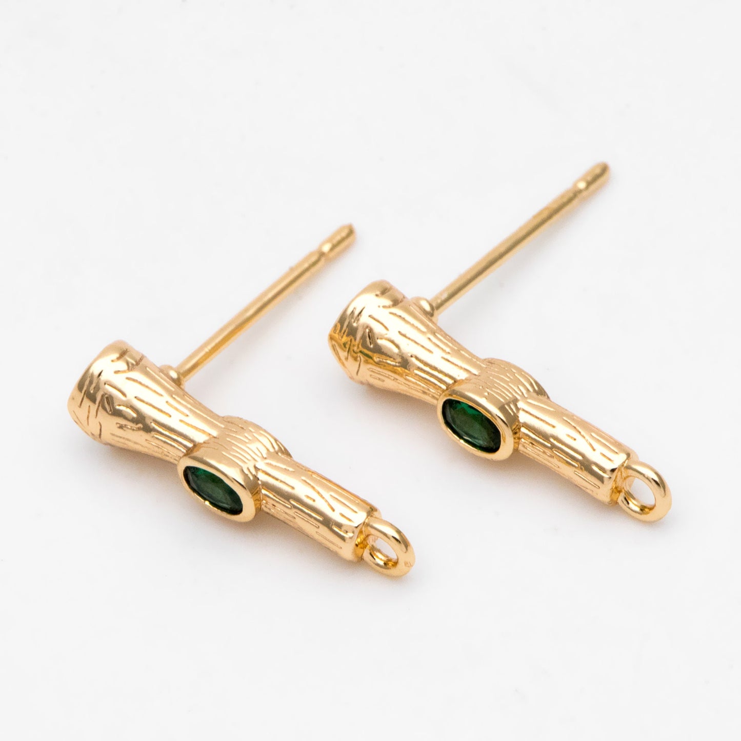 10pcs CZ Pave Bar Earring Studs 16mm, Gold Ear Findings, Stick Earrings (#GB-3228)