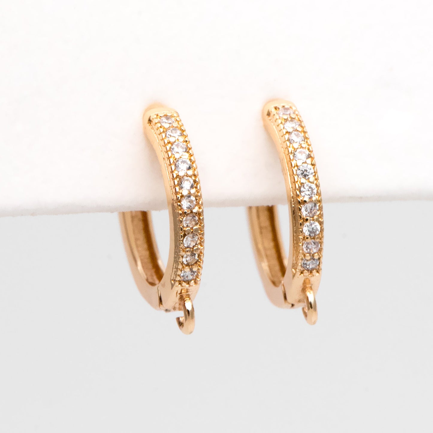 4pcs CZ Pave Hoop Earrings, Round Leverback Ear Hooks, 18K Gold/ Rhodium plated Brass, Earring Component Findings (GB-3217)