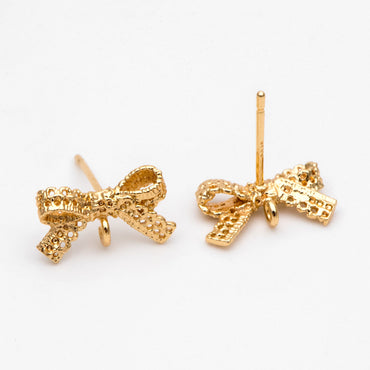 4pcs Gold plated Brass Bow Knot Earring with Loop 13x8mm, Bowknot Stud Earrings (GB-747-A)