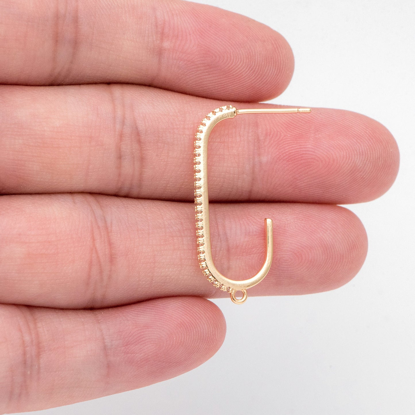 4pcs CZ pave Gold Bar Stud Earring with Loop, Gold Plated Brass Ear post Findings (GB-3233)