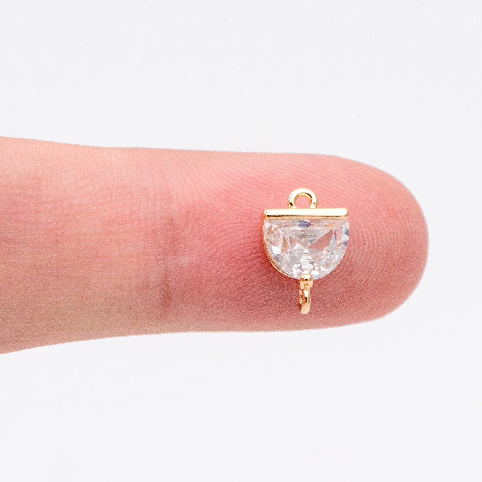 4pcs CZ Pave Gold Half Round Connectors, Gold plated Brass Semicircle Link Charms (GB-3220)