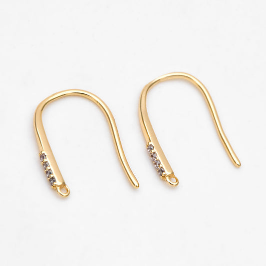10pcs CZ Pave Gold Earring Hooks, 18K Gold plated Brass Earwires, Shiny Earring Components Wholesale (GB-3207)