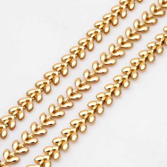 Gold plated Brass Chevron Leaf Chain 5.3mm, Decorative Herringbone Chain, Arrow Designer Chain (#LK-568)/ 1 Meter=3.3ft