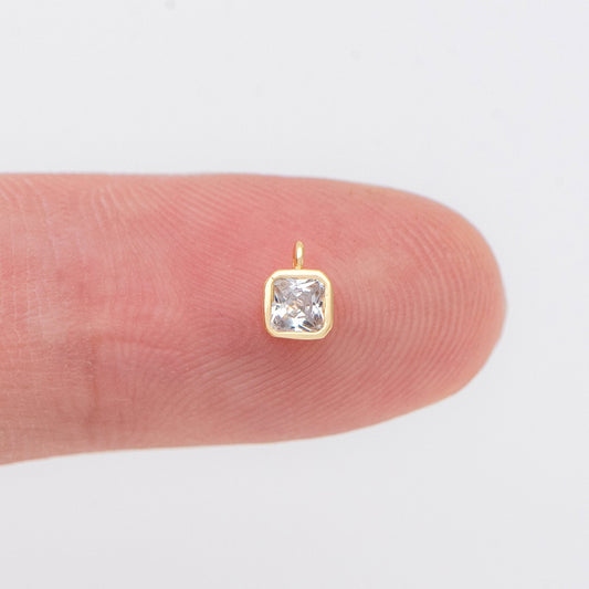 10pcs CZ pave Gold Square Charms 4x5mm, Gold Plated Brass Mini Pendants (GB-992-A)