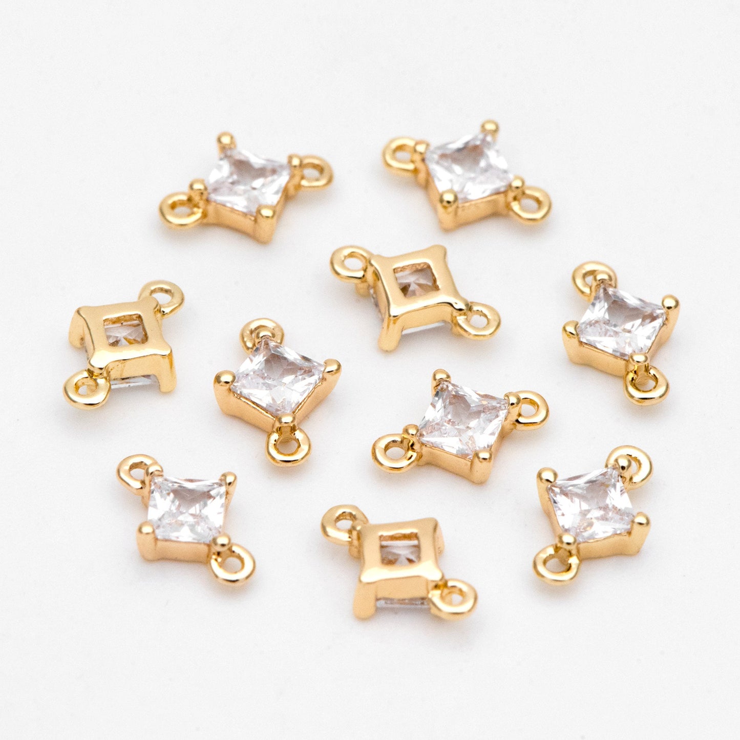 10pcs CZ pave Gold/ Silver/ Rose Gold Rhombus Charms, 8x5mm, 18K Gold/ Rhodium plated Brass,Geometric Connectors, Square Pendants (GB-503-A)
