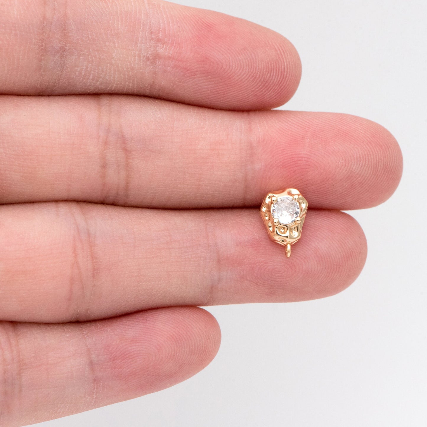 10pcs Gold Irregularity Stud Earrings, CZ Pave Ear Posts 10x7mm, Gold plated Brass Earring Findings (GB-3154)