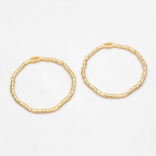 10pcs Gold Irregular Hoop Charms, 18K Gold plated Brass, Geometric Circle Pendants 32x30mm (GB-2750-F)
