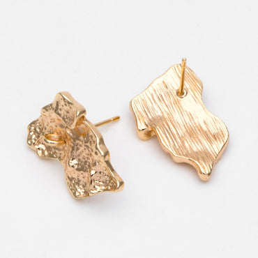 10pcs 18K Gold Plated Hammered Ear Posts: Irregular Stud Components (GB-3165)