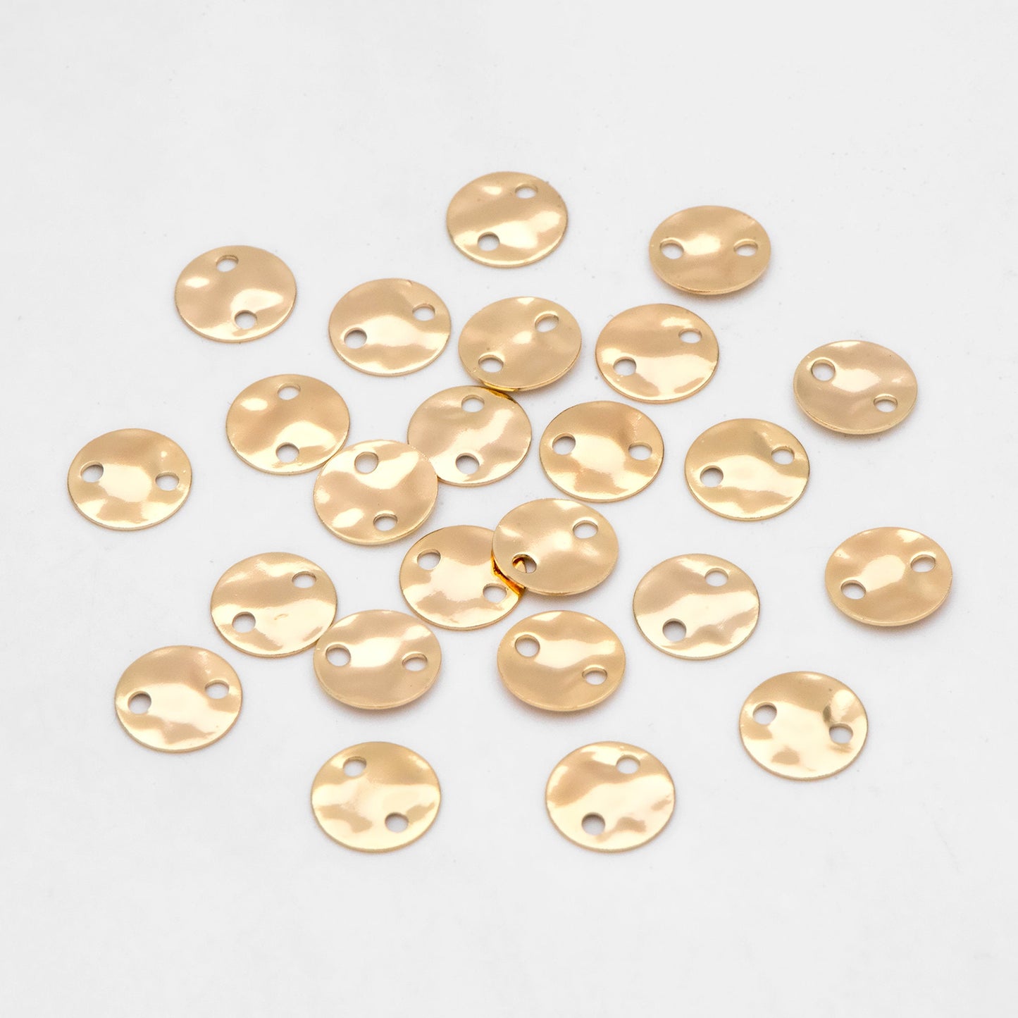 20pcs Gold Round Hammered Disc Connectors 8mm, Gold plated Brass Coin Disk Charms (GB-3176)