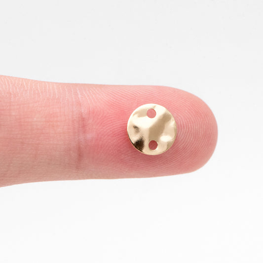 20pcs Gold Round Hammered Disc Connectors 8mm, Gold plated Brass Coin Disk Charms (GB-3176)