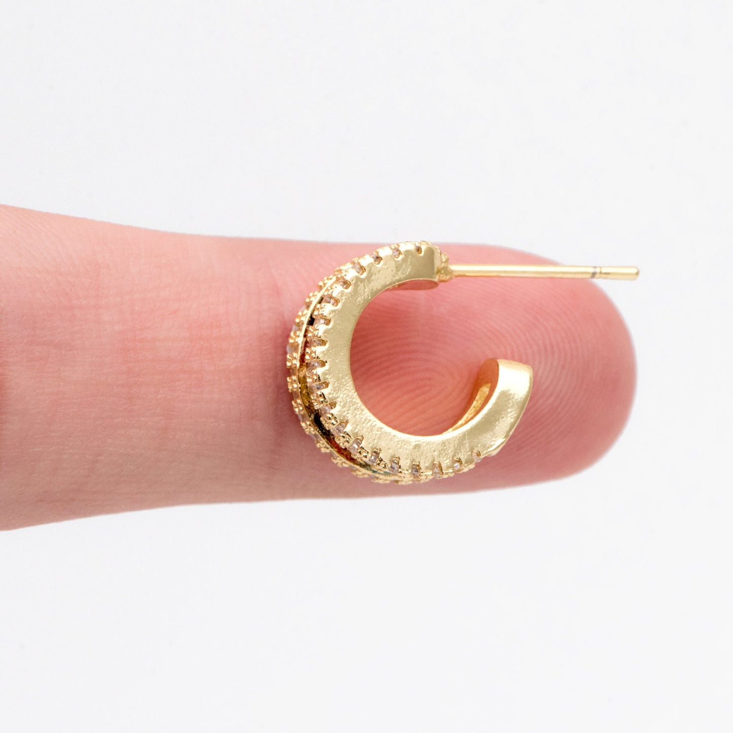 4pcs CZ Pave Earring Studs, 15mm, 18K Gold Plated Brass, Colorful Rainbow Ear Posts (GB-3238)