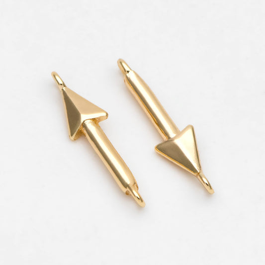 10pcs Gold Arrow Charms 15mm, Real Gold plated Brass, Arrow Pendant Connectors(GB-3266)