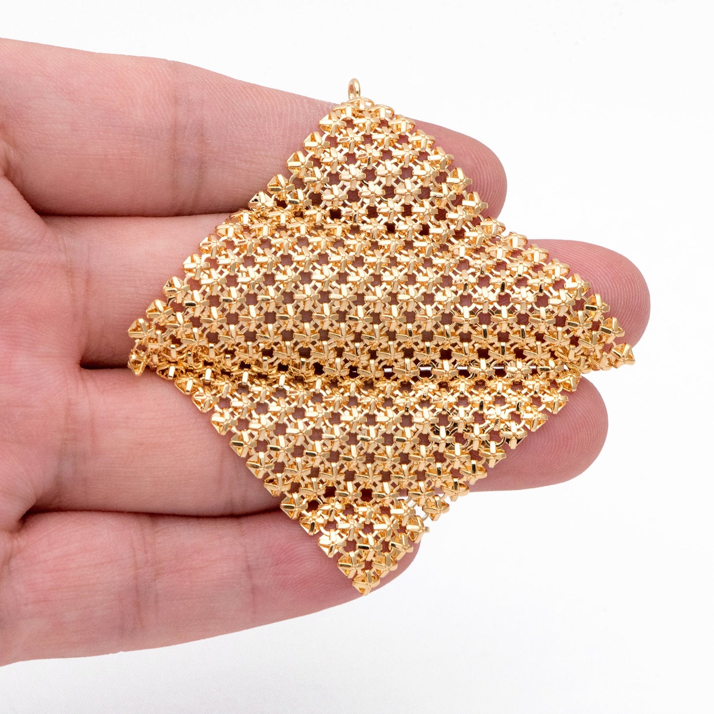 4pcs Gold/ Silver Tone Square Mesh Drop Charms 65mm, Metal Dangle Dangly Flowy Lightweight Earring Charm (GB-3142)