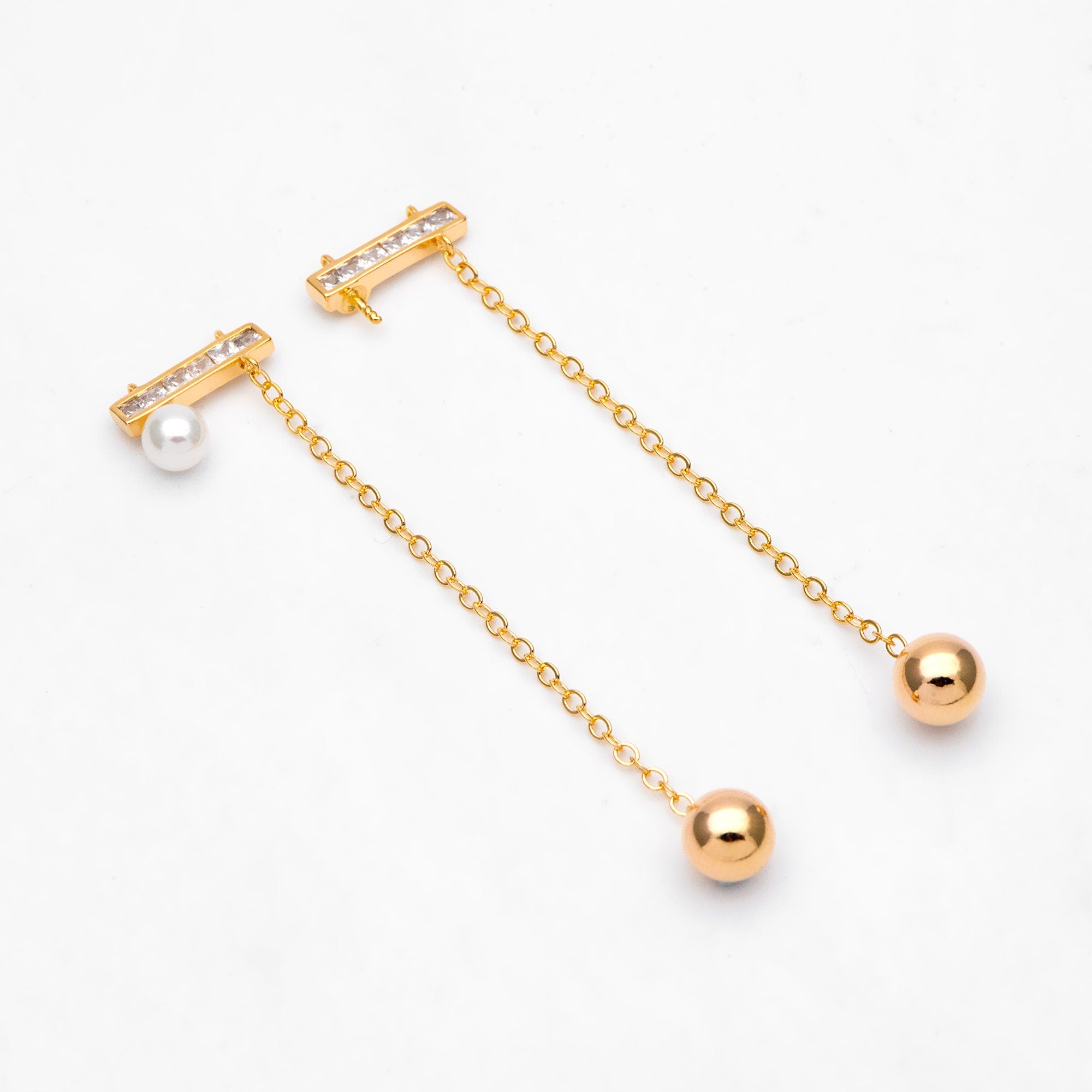 4pcs CZ connectors with 2 loops, Chain charms with Pearl Peg Mounts, Half Drilled Pearl Settings (GB-3153)