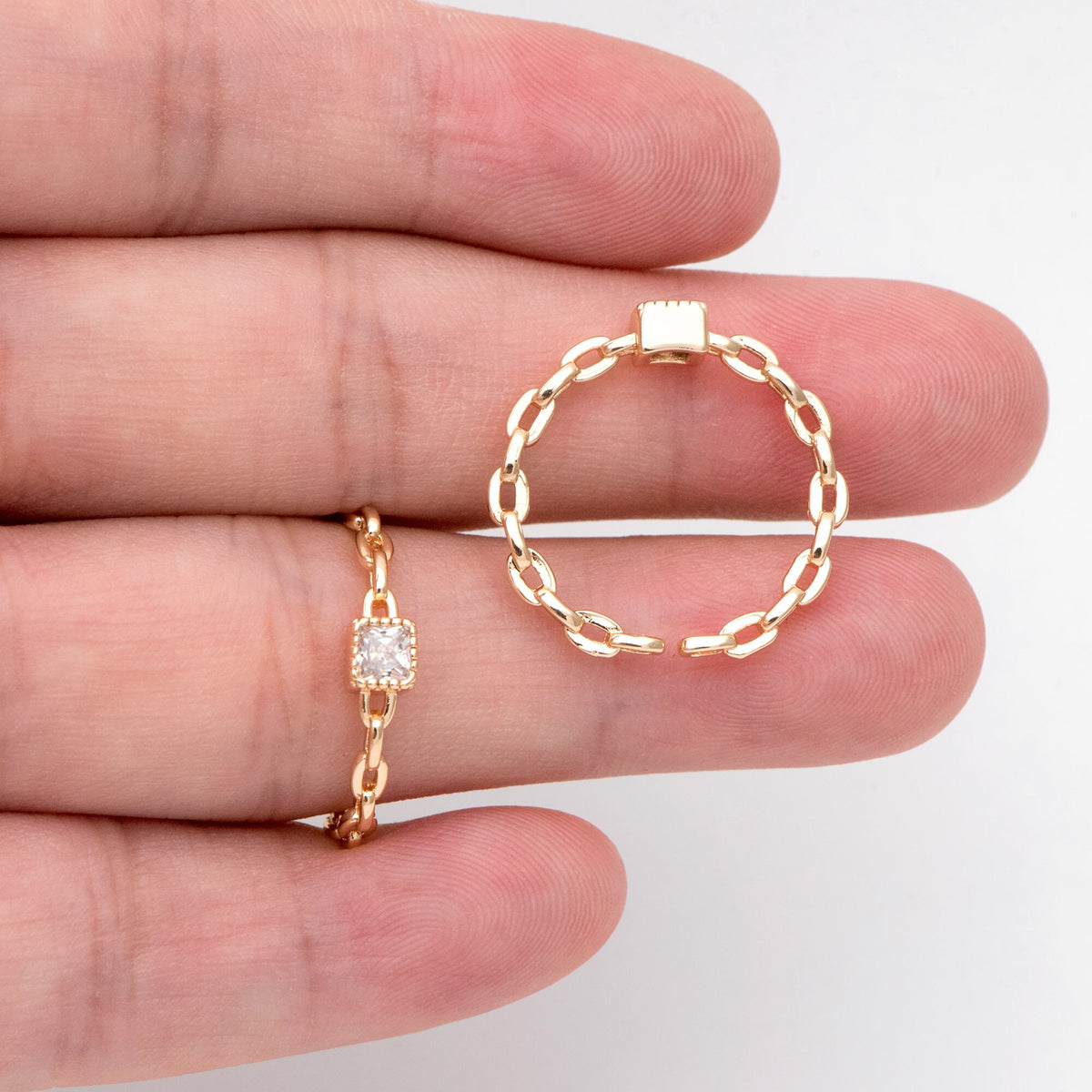 4pcs Gold CZ Pave Chain rings, Finger Ring, Everyday Ring, Fashion Rings, Dainty Rings, Adjustable Ring (#JZ-015-B)
