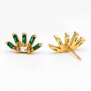 4pcs CZ Pave Rectangle Earring Studs, 18K Gold plated Brass Ear Posts, Geometric Earring Findings (#GB-3247)