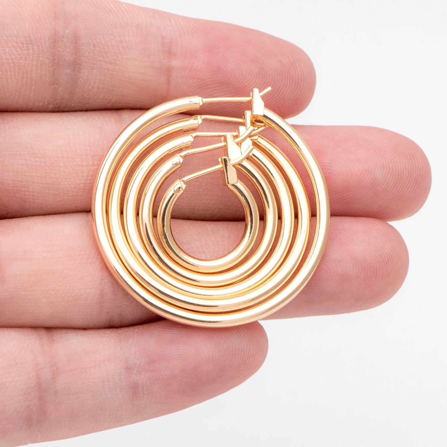 10pcs Gold Hoop Earrings, 2mm Thick, Size 15/20/25/30/35mm, 18K gold plated on Brass, Classic Hoop Earrings (GB-3270)